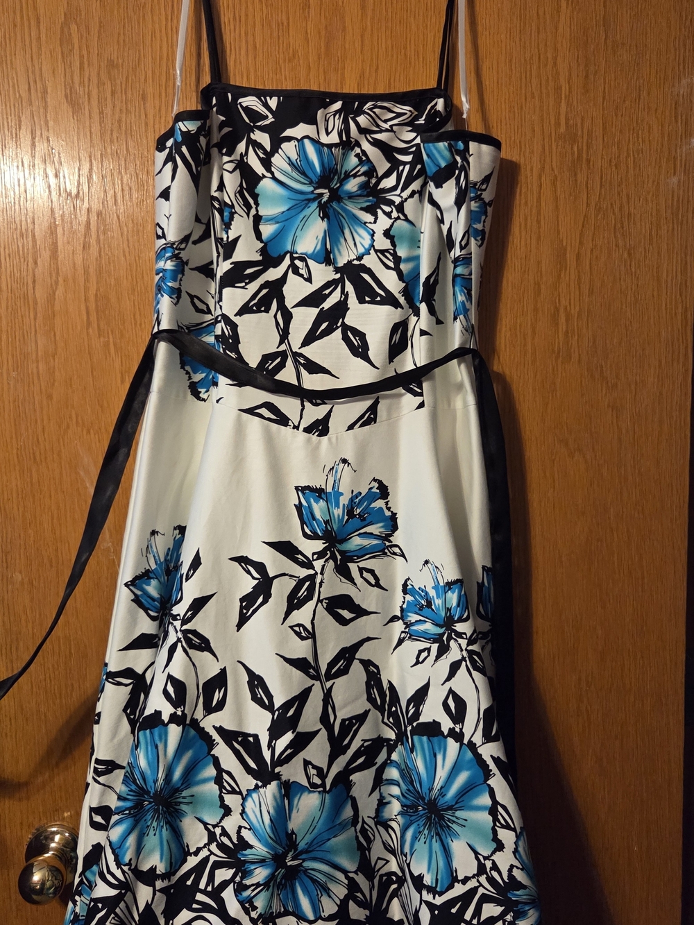 Strapless White Dress with Blue Floral Print